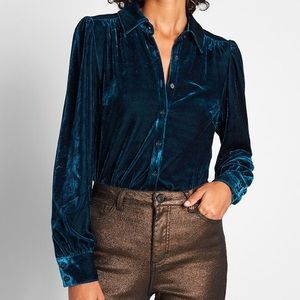 Modcloth Teal Velvet Blouse NWT